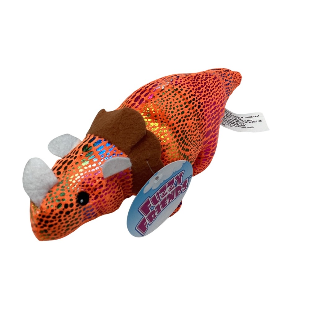 FuzzyFriends Triceratops Plush Orange Metallic Scale Dinosaur Stuffed Animal 8in